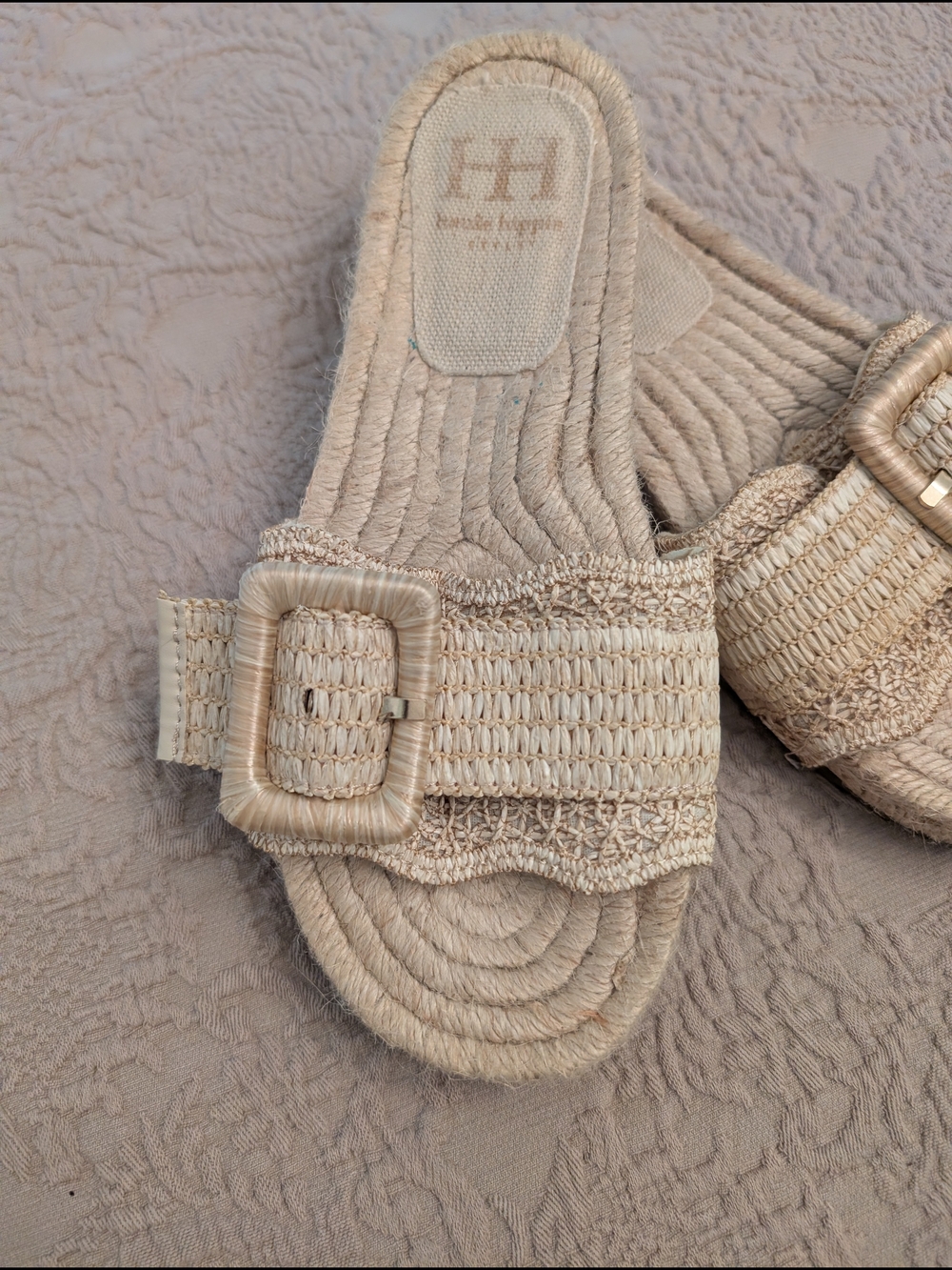 Haute Hippie Natural Woven Slide Sandals with Buckle - Picture 2 of 6